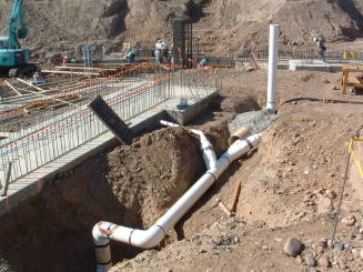 Tempe Center for the Arts construction photograph- Large Pipe in Foundation