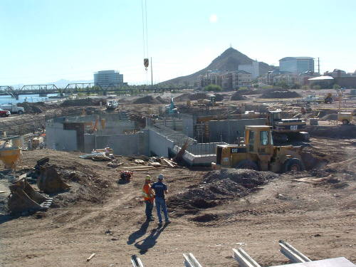 Tempe Center for the Arts construction photograph-Workers Surveying Site