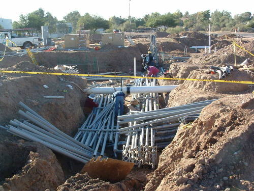 Tempe Center for the Arts construction photograph-Pipes in Trough