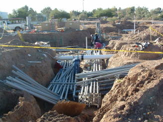 Tempe Center for the Arts construction photograph-Pipes in Trough