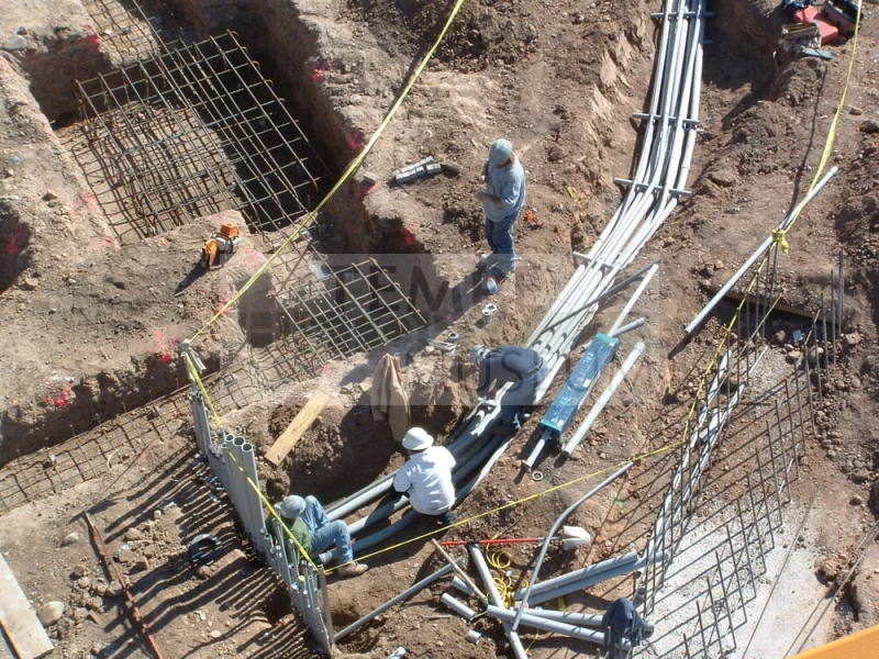 Tempe Center for the Arts construction photograph-Workers Laying Pipe