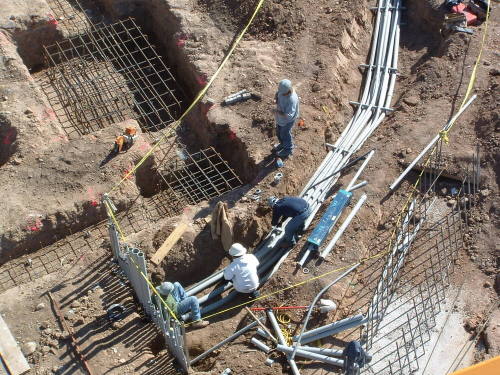Tempe Center for the Arts construction photograph-Workers Laying Pipe