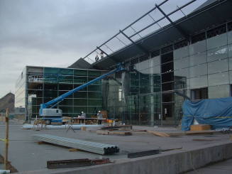 Tempe Center for the Arts construction photograph-Glass Installation