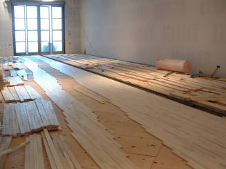 Tempe Center for the Arts construction photograph-Installing Wood Floors