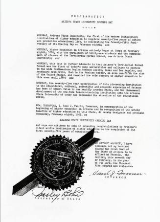 Proclamation designating ASU Opening Day 75th anniversary
