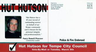 Hut Hutson large political postcard