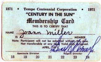 Tempe Centennial Membership Card