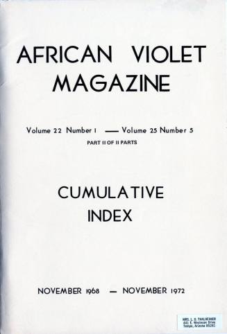 African Violet Magazine Cumulative Index (1968-1972)