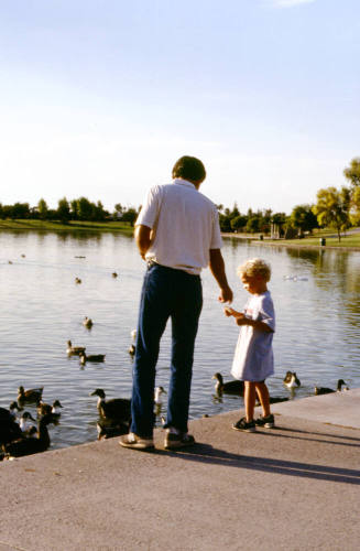 Feeding ducks at Kiwanis Park lake