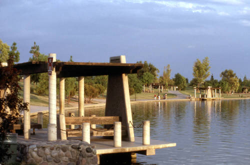 Lake and ramadas at Kiwanis Park