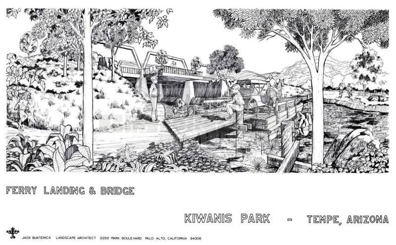 Mounted drawing of ferry landing and bridge for Kiwanis Park