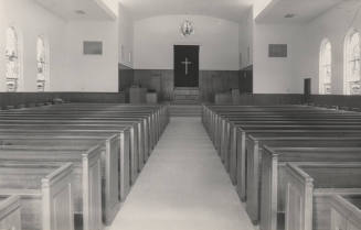 Photograph of new pews in the First Congregational Church of Tempe.