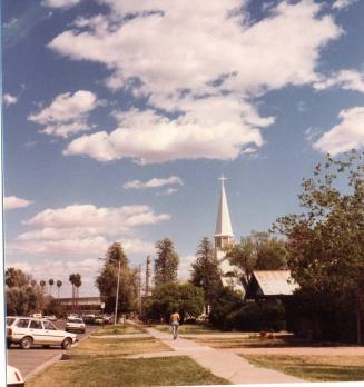 Photograph of 6th street with First Congregational Church of Tempe in distance