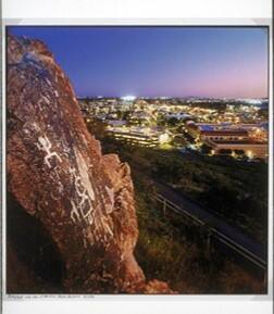 Petroglyphs and View of Downtown Tempe