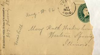 Letter Announcing Vera Etta Johnson Timb's Birth, 1892