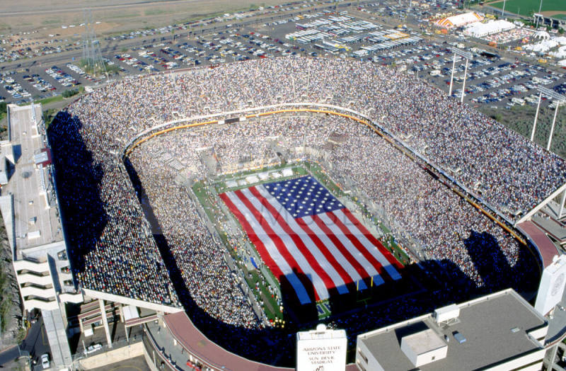 Sun Devil Stadium with giant flag