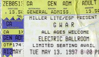GWAR Ticket, May, 1997