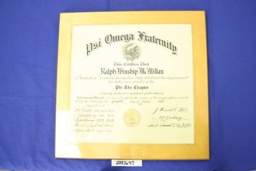 Ralph McMillan declared graduate fellow of Psi Omega Fraternity