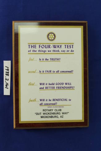 Wickenburg Rotary Club "4-way Test" plaque