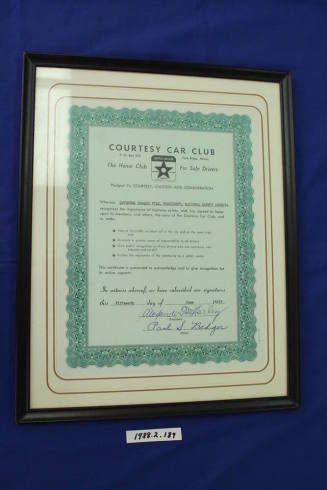 Framed Award, "Courtesy Car Club"