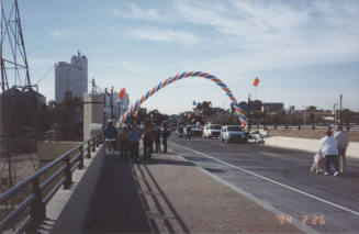 Paticipants in Parade Across Bridge