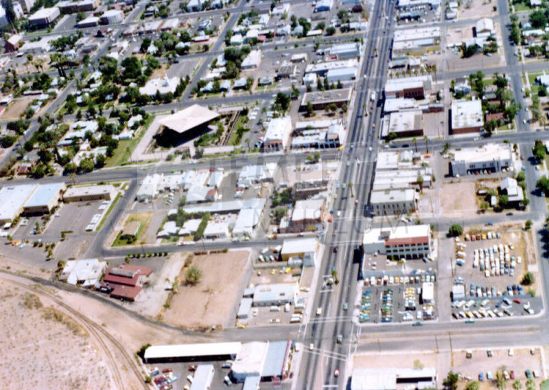 Aerial view looking south along Mill Ave.