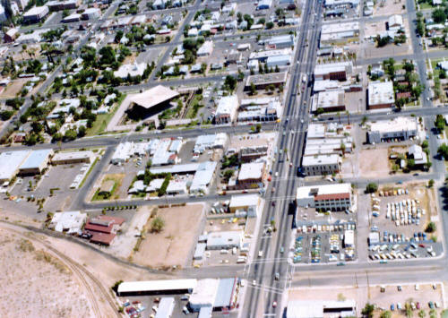 Aerial view looking south along Mill Ave.