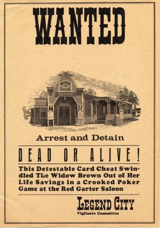 Wanted poster for Legend City