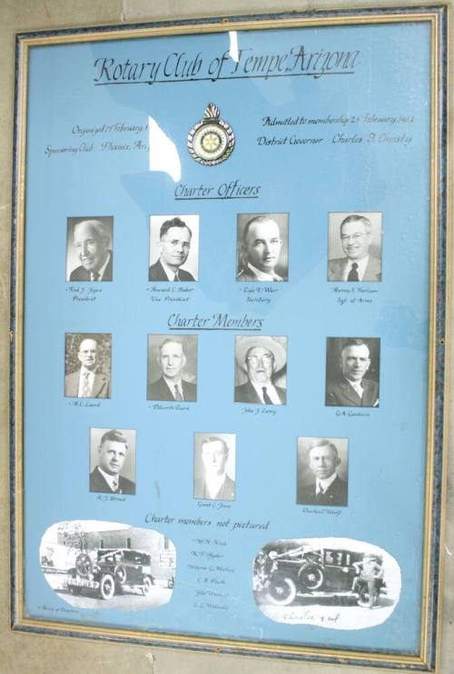 Tempe Rotary Club Charter Officers and Members Plaque
