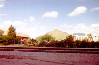 Hayden Butte and railroad tracks