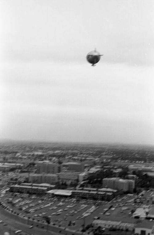 Goodyear Blimp flying over Arizona State University