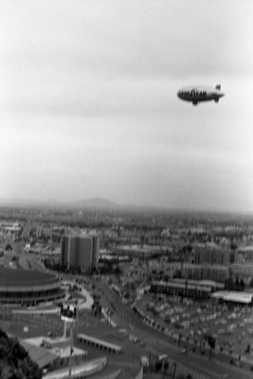Goodyear Blimp flying over Arizona State University