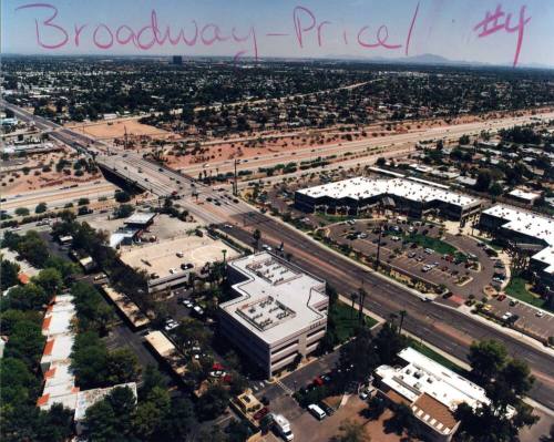 Aerial photo of Broadway & Price//River -- shoot from the northwest toward southeast
