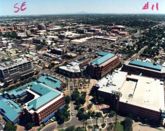 Aerial photo of University & Mill -- northwest toward southeast (ASU Tempe center)
