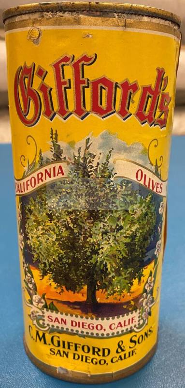 Yellow C.M. Gifford & Sons California Olives Can