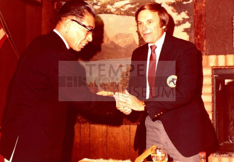 Shojiro Ozu and Harry Mitchell shaking hands at Monti's