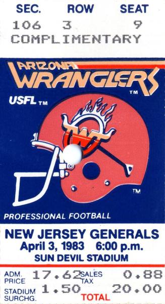 Arizona Wranglers vs. New Jersey Generals Football Stub