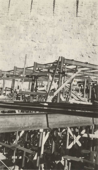 Photo- Construction on the Roosevelt Dam- Iron work at base of the dam