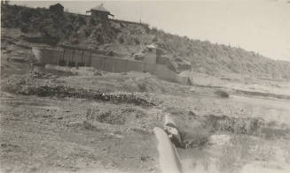 Photo- view of the Salt River Intake brush and gravel dam from east end