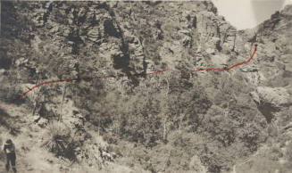 Photo- Queen Creek Canyon showing trail along cliff