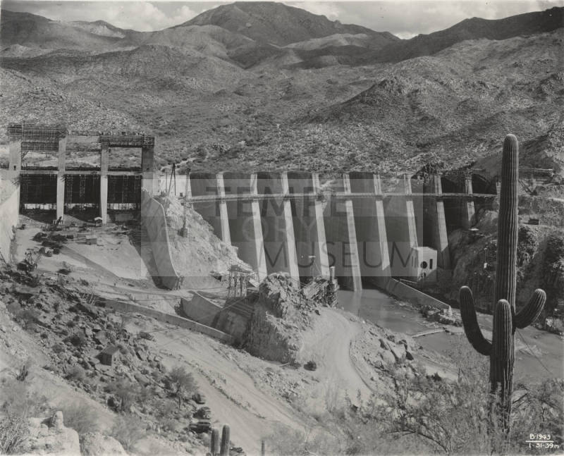 Photo- Frontial view of the partial construction of Bartlett Dam