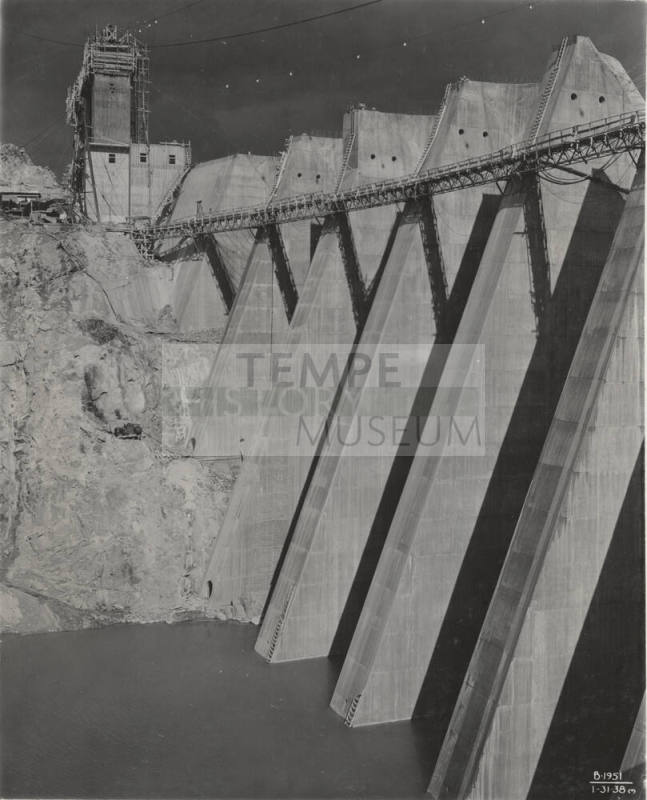 Photo- View across down stream face of Bartlett Dam from the east side