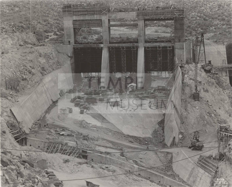 Photo- General view of construction of buttresses at Bartlett Dam
