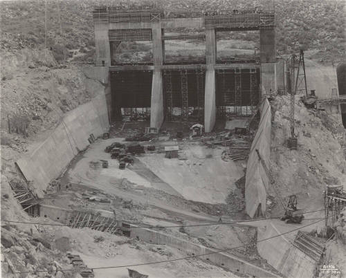 Photo- General view of construction of buttresses at Bartlett Dam