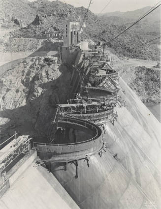 Photo- View of the construction of Bartlett Dam and the use of the arched forms