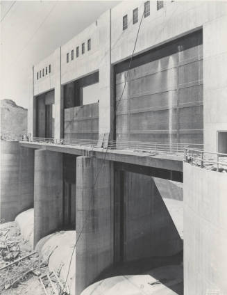 Photo- View of Bartlett Dam's three spillway gates