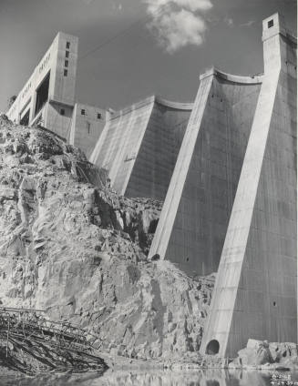 Photo- Close-up view of Bartlett Dam from the dam base