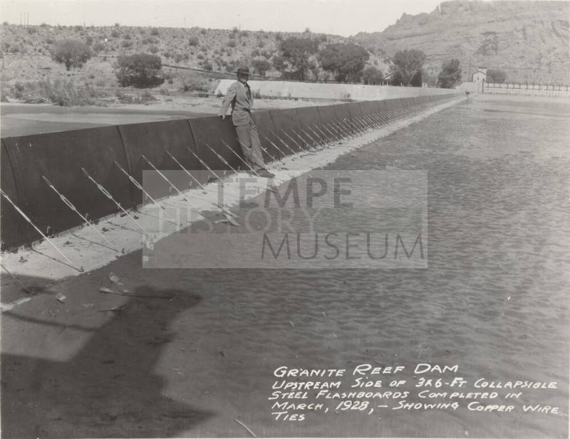 Photo- View of collapsible steel flashboards at Granite Reef Diversion Dam
