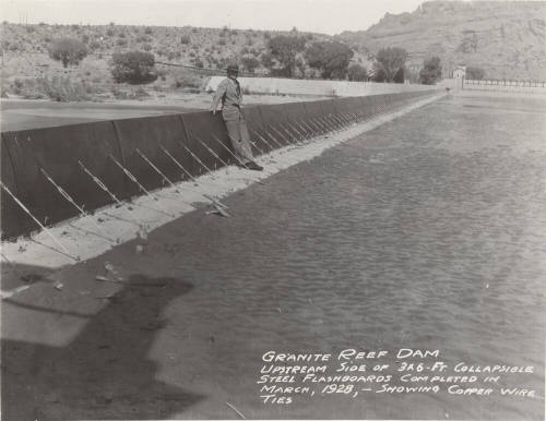 Photo- View of collapsible steel flashboards at Granite Reef Diversion Dam