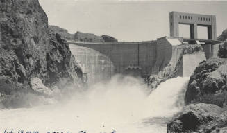 Photo- View of Morman Flat Dam with one gate open